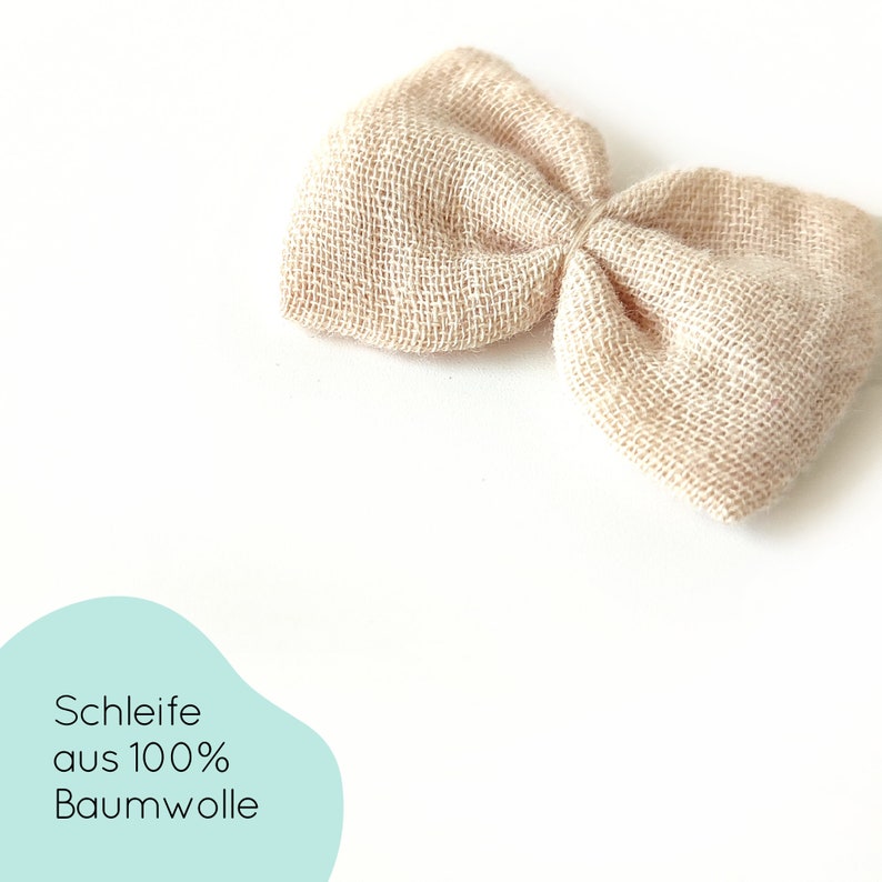 small hair bow beige, hair band baby, baby hair band, muslin, Emma MINI image 2