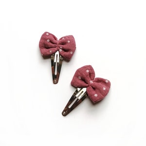 small hair bow set of 2, hair clips children, muslin dusky pink with dots, Emma | Mini