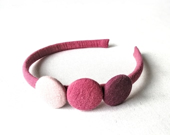 Hair bands for girls - children's hair bands made of muslin with covered buttons - pink, berry, light pink, purple