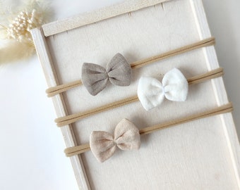 Piccolo fiocco per capelli, fascia per capelli da bambina, mussola, bianco, beige, tortora | Emma-Mini