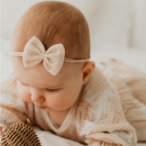 small hair bow baby, hairband newborn, muslin, beige, cream, EMMA