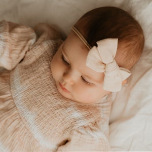 große Haarschleife Newborn, Baby, Musselin, beige, MAXI Bild 1