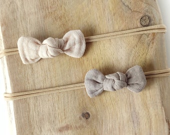 Haarschleife Baby, Haarband Newborn | geknotet | beige, taupe | Musselin