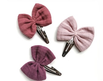 small hair bow as hair clip or hair band made of muslin - baby hair bow - different colors