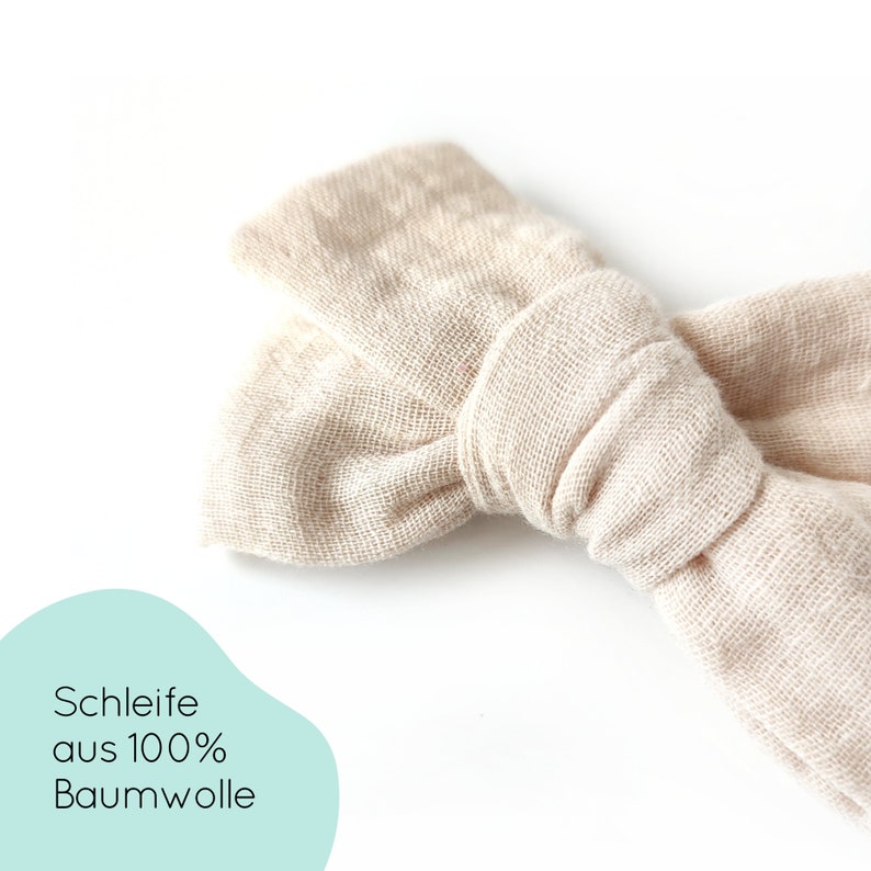 große Haarschleife Newborn, Baby, Musselin, beige, MAXI Bild 3