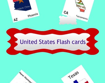 Capital del estado, forma, abreviatura y tarjetas flash de bandera