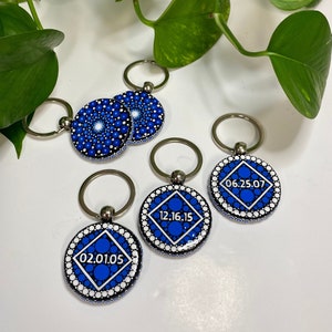 Personalized Sobriety Keychain: Mandala Art, Clean Date Gift