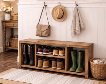 Handmade Bespoke Rustic Shoe & Welly Rack Storage Bench, Entryway