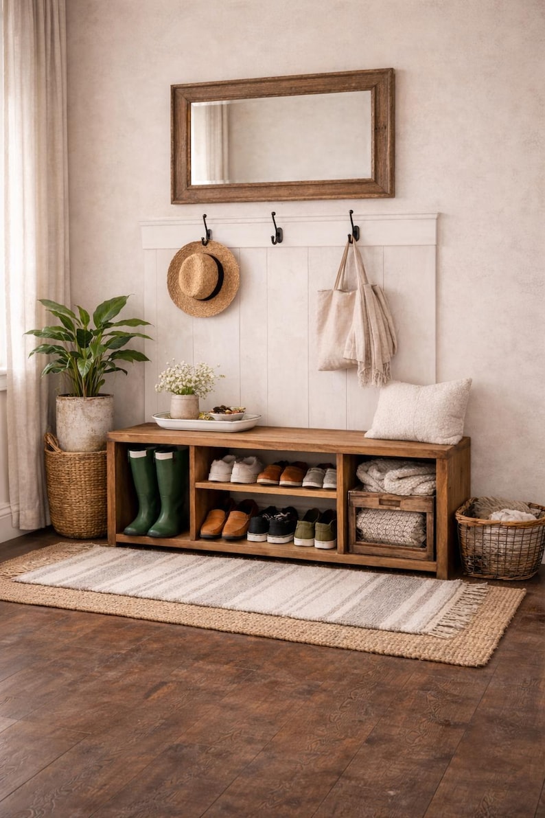 Handmade Bespoke Rustic Shoe & Welly Rack Storage Bench, Entryway ...