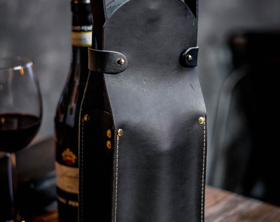 Leather Wine Carrier, Wine Bag, Wine Tote | Mohave - Black