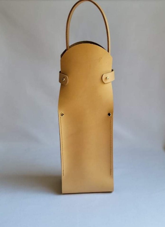 Genuine Leather Wine Carrier, Wine Bag, Wine Tote, Natural Leather