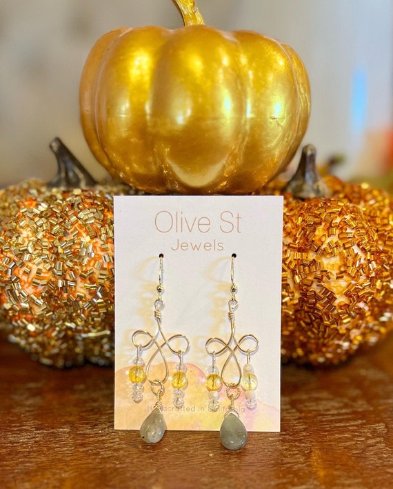 Chandelier Gemstone Earrings, Citrine Earrings, labradorite Earrings