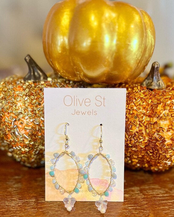 Crystal Hoop Earrings, Czech Crystal Earrings, Butterfly Earrings