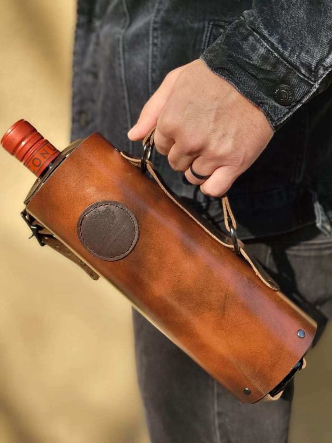 Leather Wine Carrier Leather Wine Bag Leather Wine Bottle Etsy