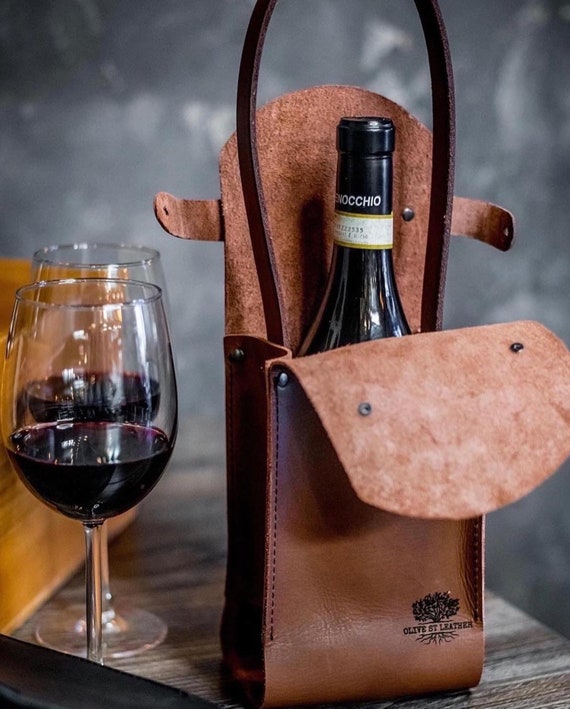 Leather Wine Tote, Wine Bag, Wine Carrier, Genuine Leather Wine Bag, Brown