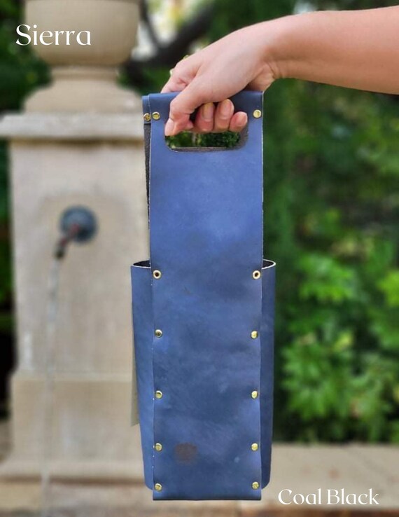 Genuine Leather Wine Carrier, Wine Bag, Wine Tote, Cobalt Blue Leather