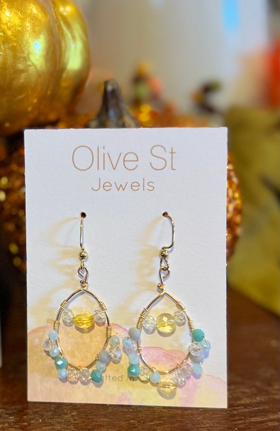 Crystal Hoop Earrings, Czech Crystal Earrings, Citrine Earrings