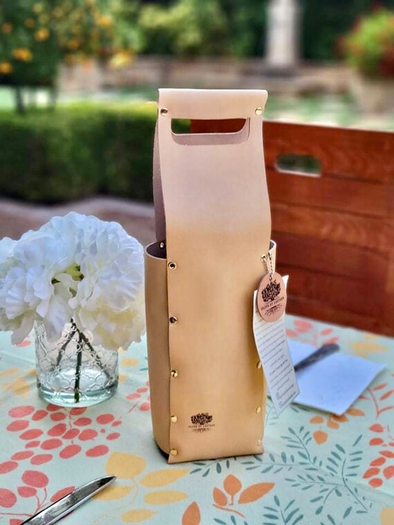 Genuine Leather Wine Carrier, Wine Bag, Wine Tote, Range Tan Leather