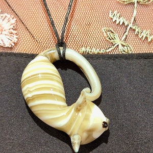 Murano Grey Tabby Cat Pendant Necklace. Hand blown glass. Cat lovers gift. Handmade animal sleeping kitty. Unique Gray art