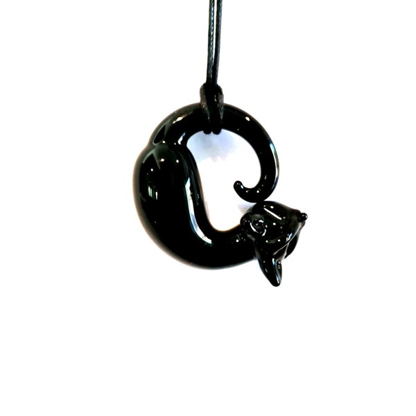Schwarze Katze Anhänger, Glas Halskette. Geschenk, Geburtstag, Weihnachten, Weihnachtsgeschenk