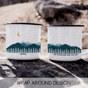 Starry Mountains Personalized Camp Mug || custom camper mug camping mug customized enamel mug hiking gifts campfire mug metal mug present