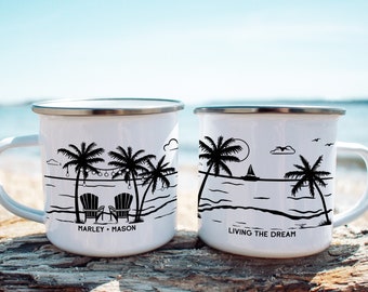 Beach Chairs in the Sand Personalized Camp Mug || custom camper mug camping mug customized enamel mug beach mug campfire mug metal mug