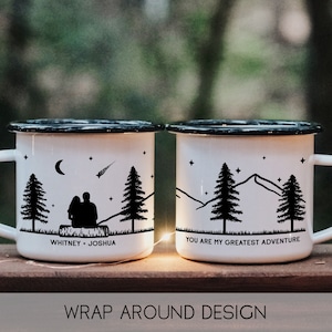 Couple Stargazing Personalized Camp Mug || custom camper mug camping mug customized enamel mug hiking gifts campfire mug metal cup present