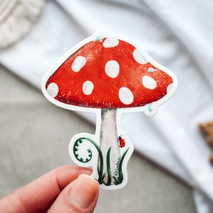 Forest Mushroom Vinyl Sticker || outdoor nature stickers spring decor summer decor artwork garden art aesthetic red white mushroom sticker