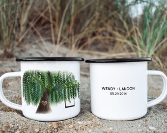 Willow Tree 9 Year Anniversary Personalized Enamel Mug || custom camper mug camping mug customized enamel mug hiking gift campfire mug metal