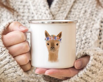 Sweet Alpaca Personalized Camp Mug || custom camper mug camping mug customized enamel mug nature mug campfire mug metal mug present