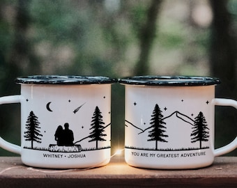 Couple Stargazing Personalized Camp Mug || custom camper mug camping mug customized enamel mug hiking gifts campfire mug metal cup present