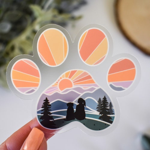 Adventure Dog Paw Print Vinyl Sticker Pink Aesthetic Mountain - Etsy