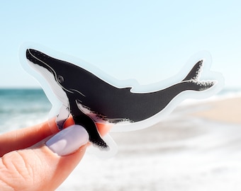 Humpback Whale Clear Vinyl Sticker || ocean sticker surf sticker summer decor coastal beach sticker art sea creature sea animal aesthetic