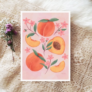 Peach Blossom Art Print || nature wall art girl room home decor floral print flower painting garden peach art botanical print artwork fruit