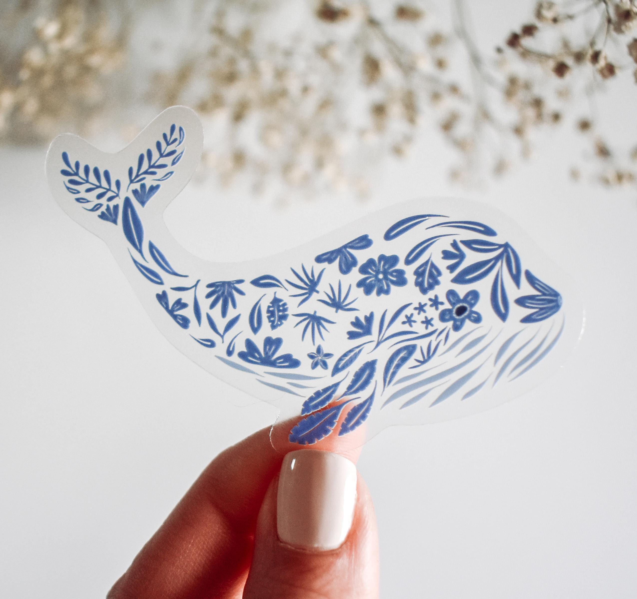 Whale Floral Clear Vinyl Sticker || ocean sticker surf sticker summer decor coastal beach sticker art sea creature sea animal aesthetic