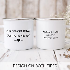 Ten Years Down 10 Year Anniversary Personalized Enamel Mug || custom camper mug camping mug customized enamel mug hiking gifts campfire mug