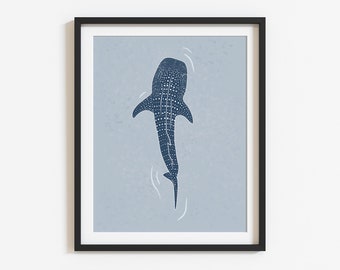 Whale Shark Art Print || ocean theme wall art beach decor coastal artwork surf poster beach prints room decor beach house whale shark gift