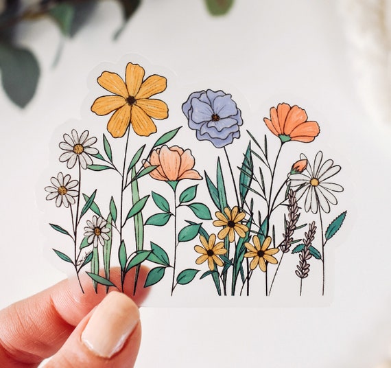 Wildflowers in Bloom Clear Vinyl Sticker Outdoor Nature Stickers