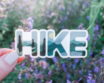 Hike Vinyl Sticker || hiking stickers outdoor nature sticker adventure mountain art unique hiking gifts aesthetic wilderness explorer