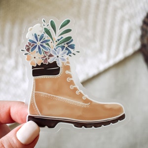 Watercolor Hiking Boot Clear Vinyl Sticker || hiking stickers outdoor nature sticker adventure mountain art unique hiking gifts aesthetic