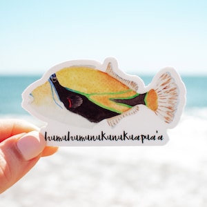 Hawaiian Humu Fish Vinyl Sticker || ocean stickers surf sticker summer decor coastal artwork beach sticker art humuhumunukunukuapua&#39;a fish
