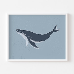 Humpback Whale Art Print || ocean theme wall art beach decor coastal artwork surf poster beach prints room decor beach house whale gift