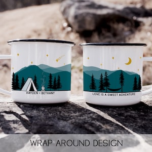 Camping Blue Mountains Personalized Camp Mug || custom camper mug camping mug customized enamel mug hiking gifts campfire mug metal mug