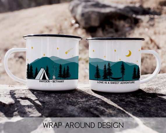 Adventure Camping Mugs Campfire Cup with Forest Print Enamel