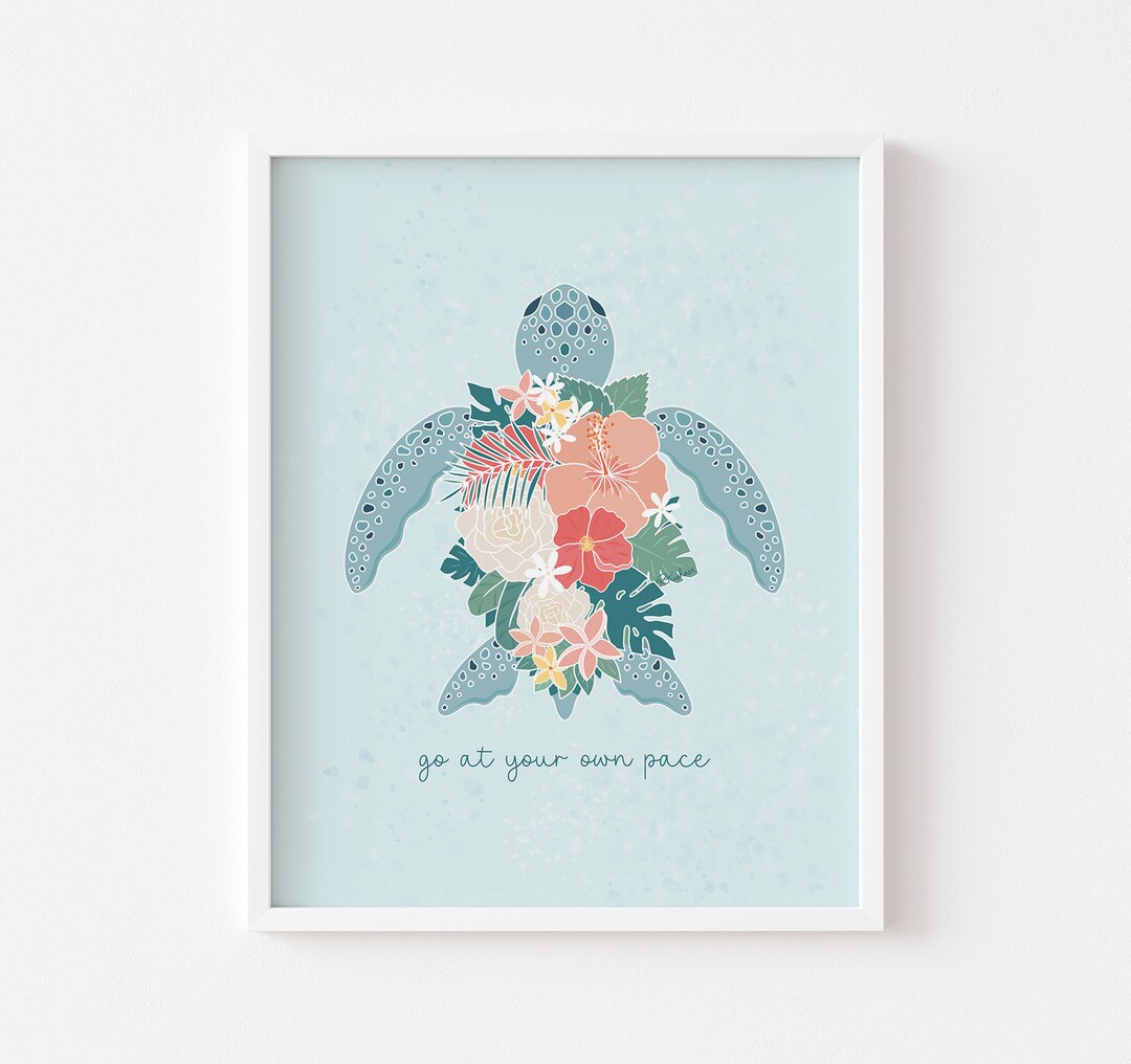 Sea Turtle Go at Your Own Pace Art Print || Ocean Theme Wall Art Beach ...