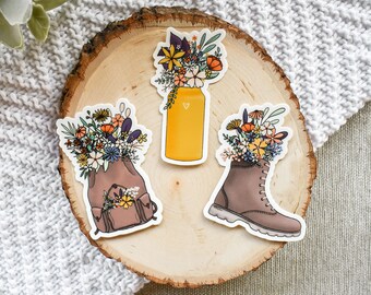 Nature Explorers Floral Sticker Pack || hiking sticker outdoor nature sticker adventure mountain art unique hiking gift wildflower aesthetic