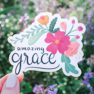 Amazing Grace Vinyl Sticker || christian stickers christian car decal bible verse stickers faith sticker aesthetic sticker botanical flowers