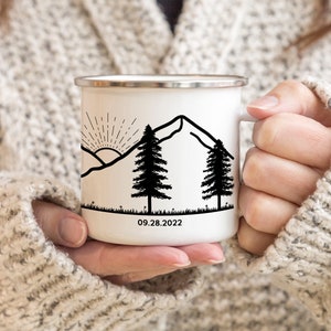 Engaged Couple Personalized Camp Mug custom camper mug camping mug customized enamel mug campfire mug engagement gifts for couple unique image 5