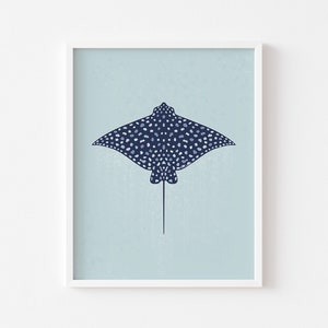 Spotted Eagle Ray Art Print || ocean theme wall art beach decor coastal artwork surf poster beach prints room decor manta ray gifts