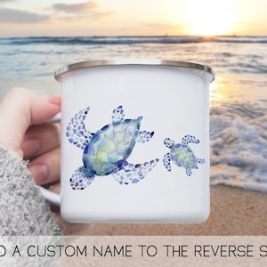 Sea Turtles Personalized Camp Mug ||  custom camper mug camping mug customized enamel mug beach mug campfire mug metal mug honu present